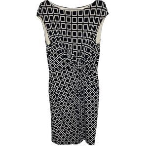 RALPH LAUREN LRL Dress Women’s Sz 16 Geometric Stretch Cap Sleeve Gathered Waist
